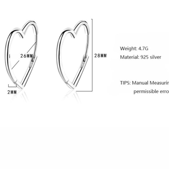 925 Silver Love Heart Hoop Earrings - Picture 5 of 12